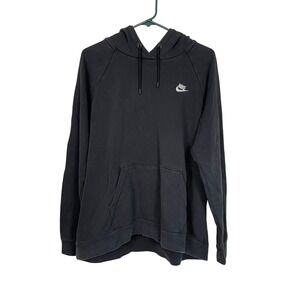 Nike Club Fleece Hoodie Black Embroidered Logo Raglan Sleeve Women XL Athleisure
